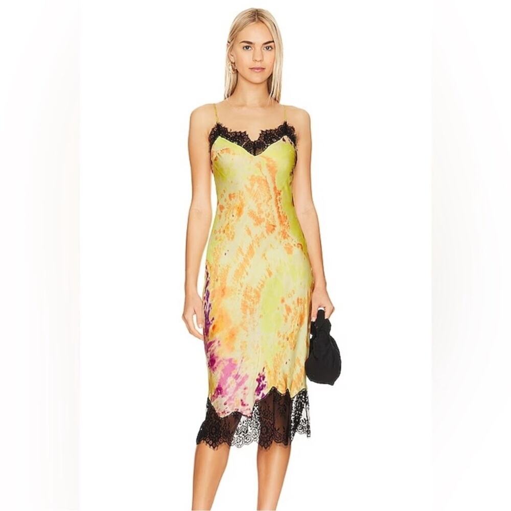 L'Academie Emilia Midi Dress in Multi Vesper Tie Dye NWT